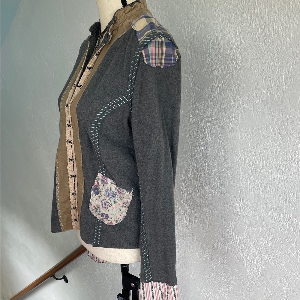 Free People Vintage Victorian Reversible Boho Cotton hi Patch Jacket Rare Large - Picture 9 of 16